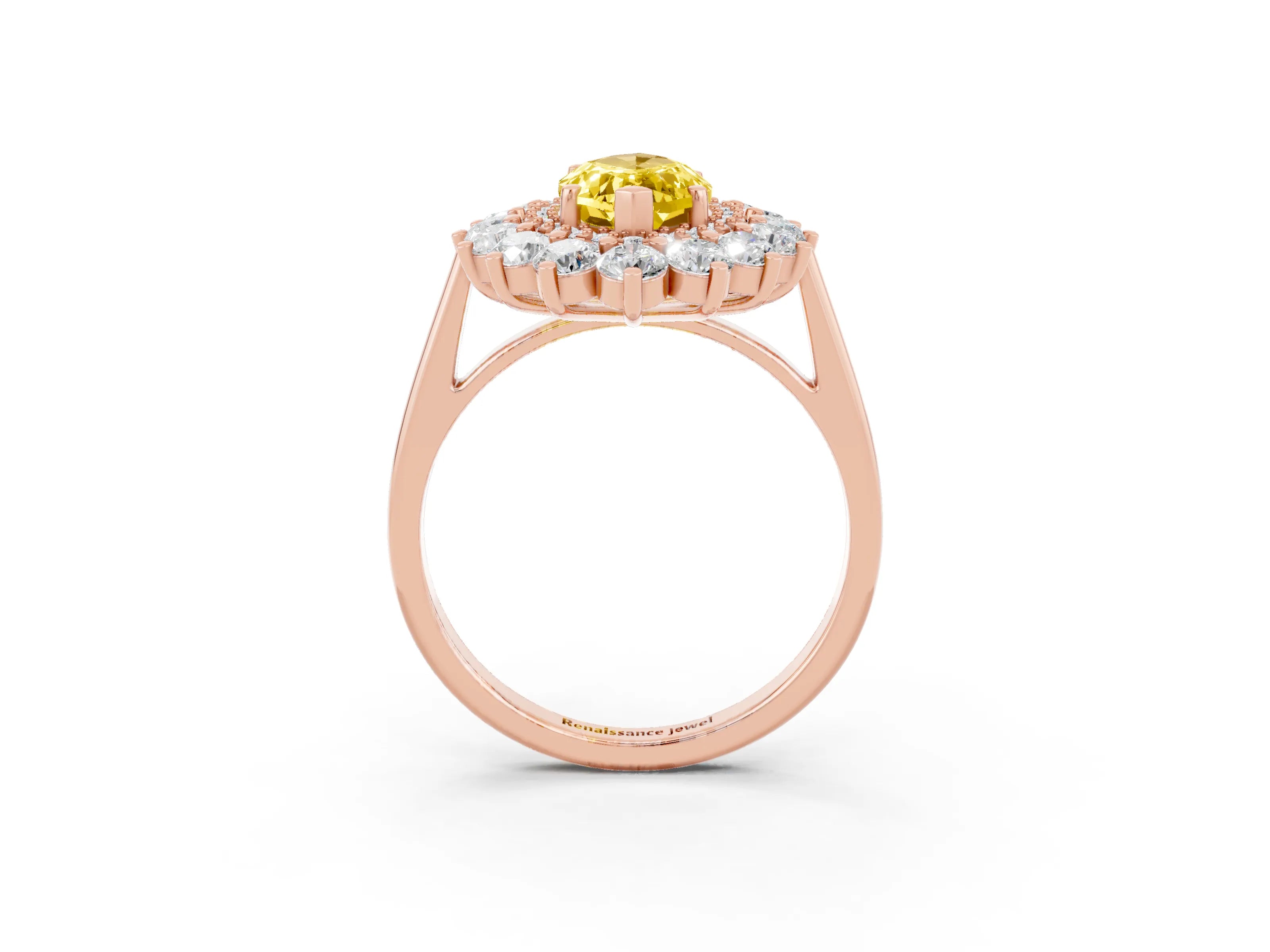 Rose gold Marquise Cut Halo Cluster Diamond Ring with Pave Band and Four-Prong Setting_3
