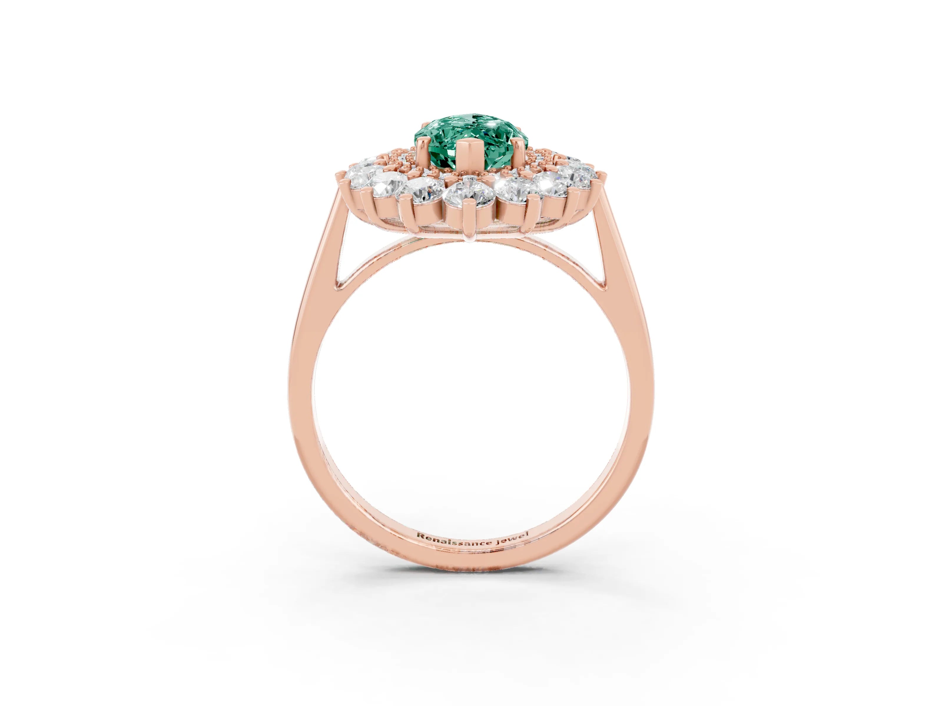Rose gold Marquise Cut Halo Cluster Diamond Ring with Pave Band and Four-Prong Setting_3