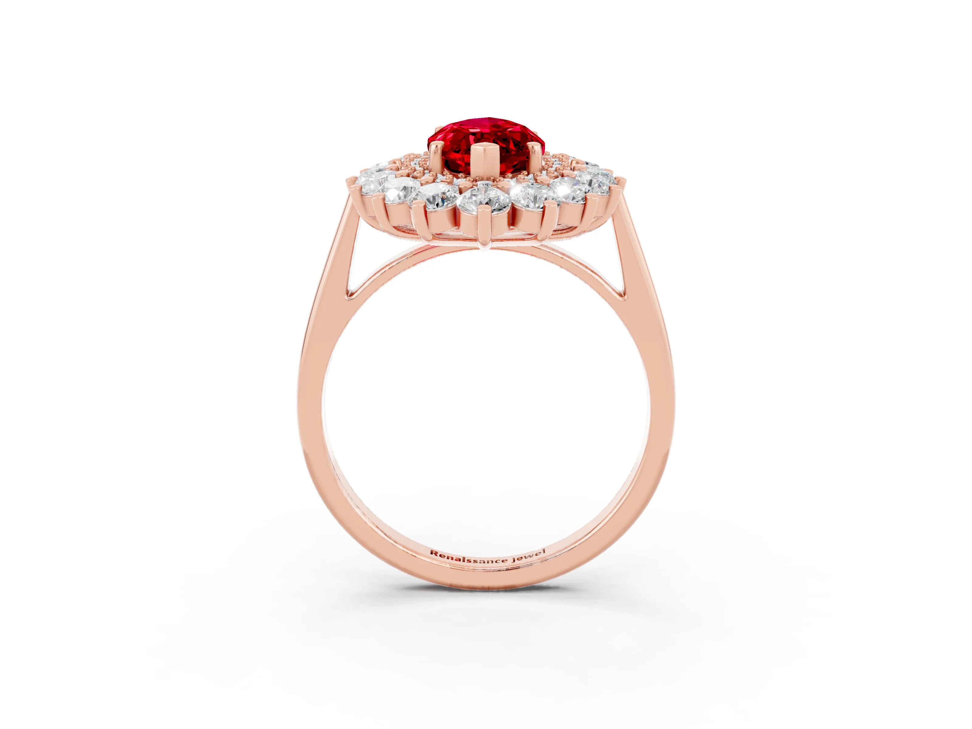 Rose gold Marquise Cut Halo Cluster Diamond Ring with Pave Band and Four-Prong Setting_3