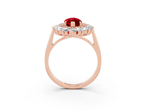 Rose gold Marquise Cut Halo Cluster Diamond Ring with Pave Band and Four-Prong Setting_3