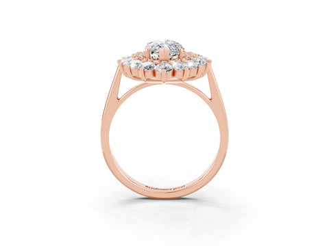 Rose gold Marquise Cut Halo Cluster Diamond Ring with Pave Band and Four-Prong Setting_3