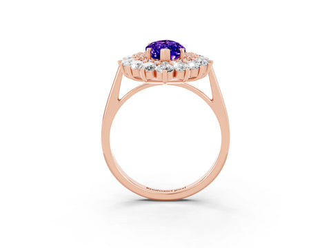 Rose gold Marquise Cut Halo Cluster Diamond Ring with Pave Band and Four-Prong Setting_3