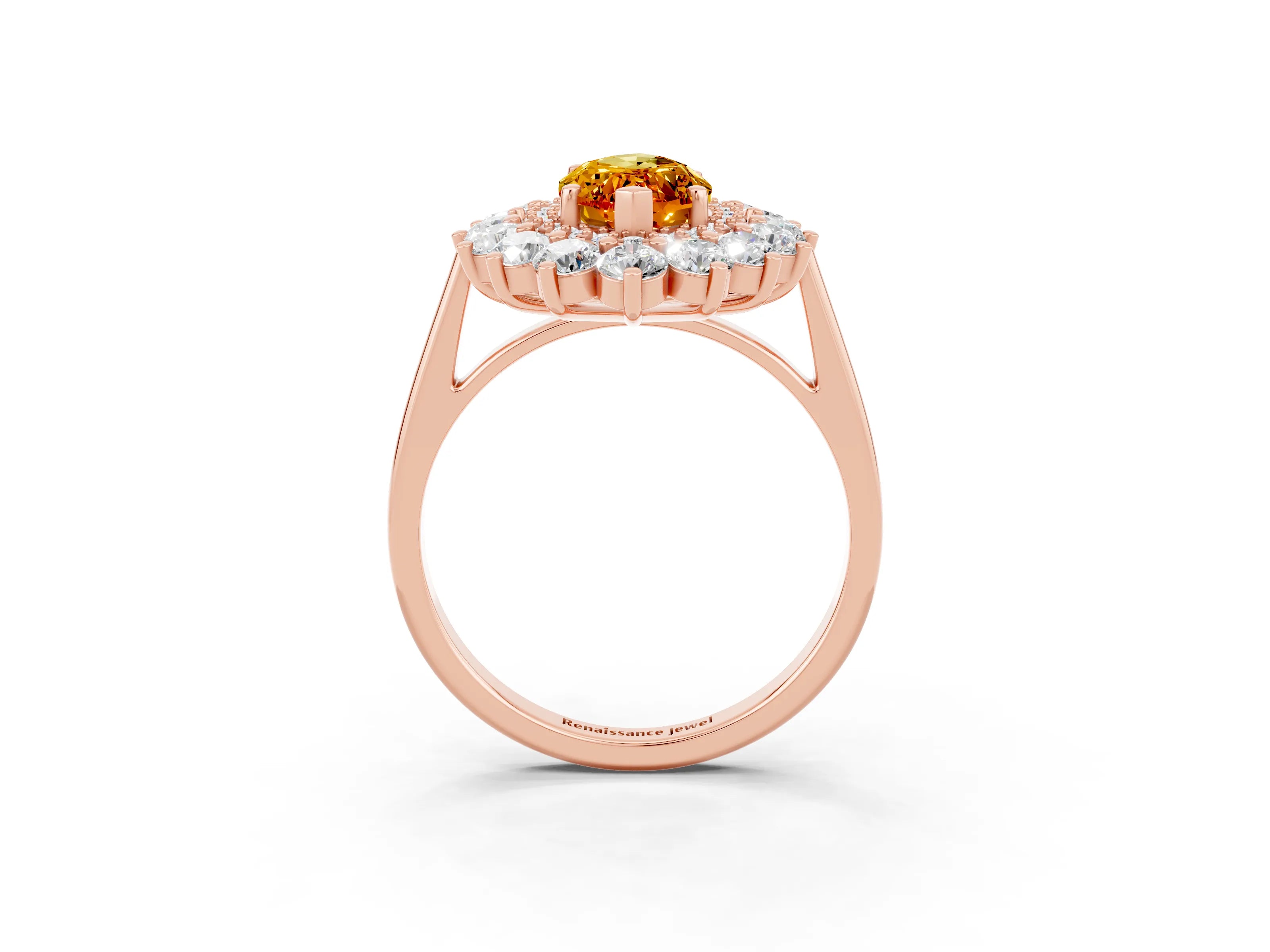 Rose gold Marquise Cut Halo Cluster Diamond Ring with Pave Band and Four-Prong Setting_3