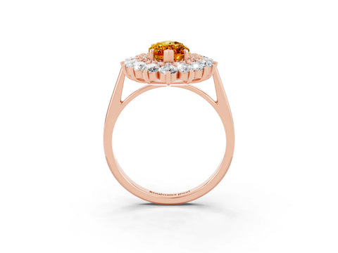 Rose gold Marquise Cut Halo Cluster Diamond Ring with Pave Band and Four-Prong Setting_3