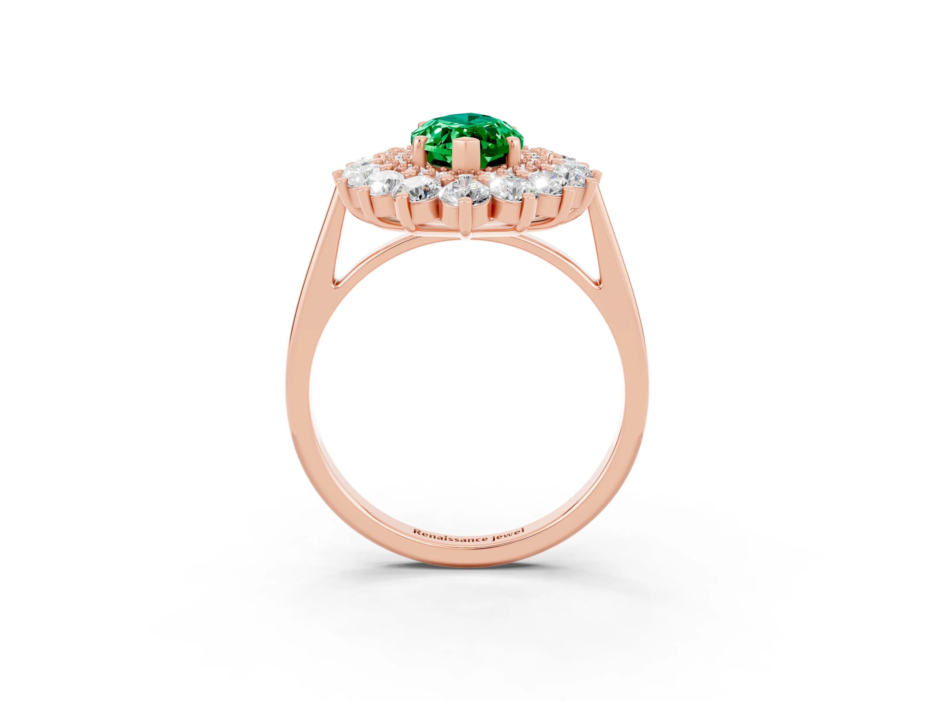 Rose gold Marquise Cut Halo Cluster Diamond Ring with Pave Band and Four-Prong Setting_3