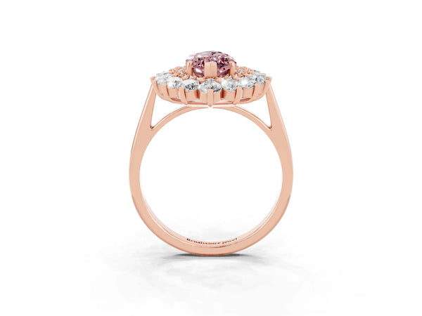Rose gold Marquise Cut Halo Cluster Diamond Ring with Pave Band and Four-Prong Setting