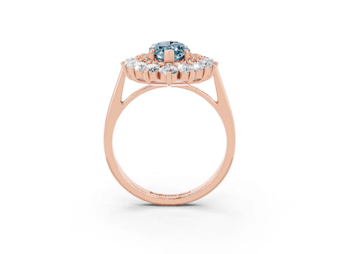 Rose gold Marquise Cut Halo Cluster Diamond Ring with Pave Band and Four-Prong Setting_3