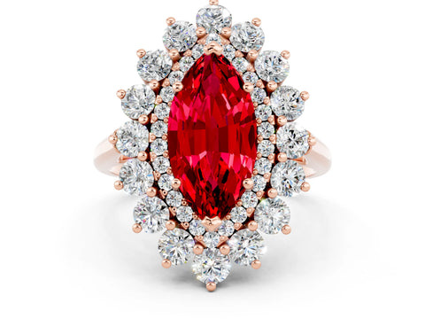 Rose gold Marquise Cut Halo Cluster Diamond Ring with Pave Band and Four-Prong Setting