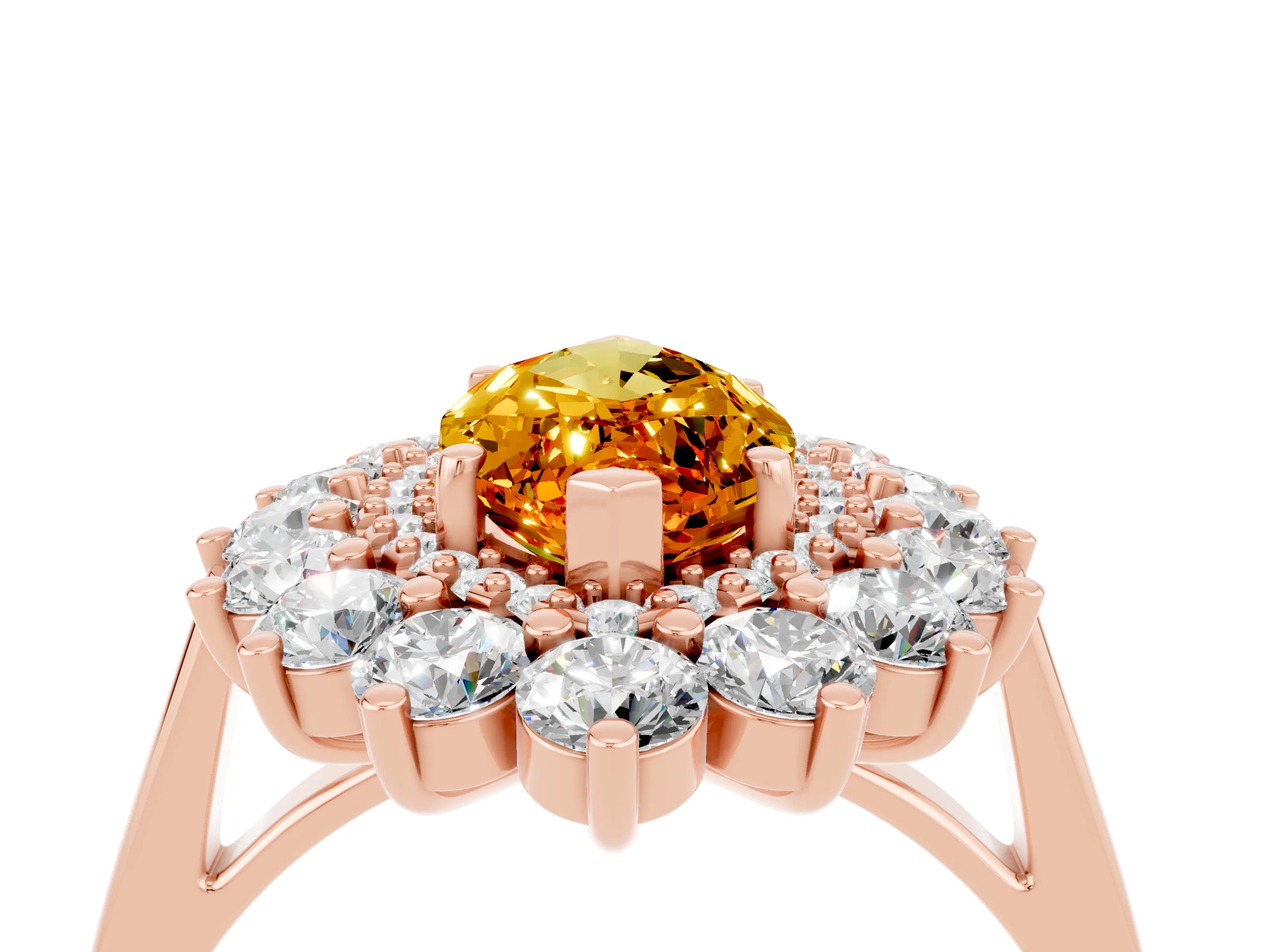 Rose gold Marquise Cut Halo Cluster Diamond Ring with Pave Band and Four-Prong Setting_4