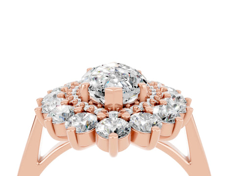 Rose gold Marquise Cut Halo Cluster Diamond Ring with Pave Band and Four-Prong Setting_4