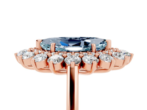 Rose gold Marquise Cut Halo Cluster Diamond Ring with Pave Band and Four-Prong Setting_5