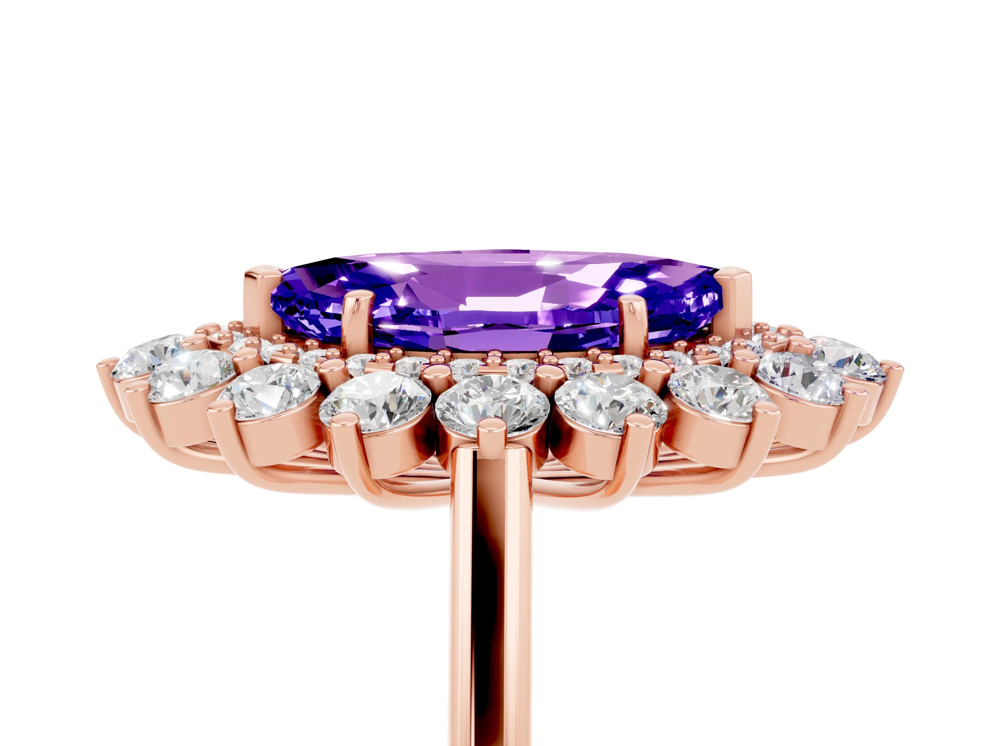 Rose gold Marquise Cut Halo Cluster Diamond Ring with Pave Band and Four-Prong Setting_5