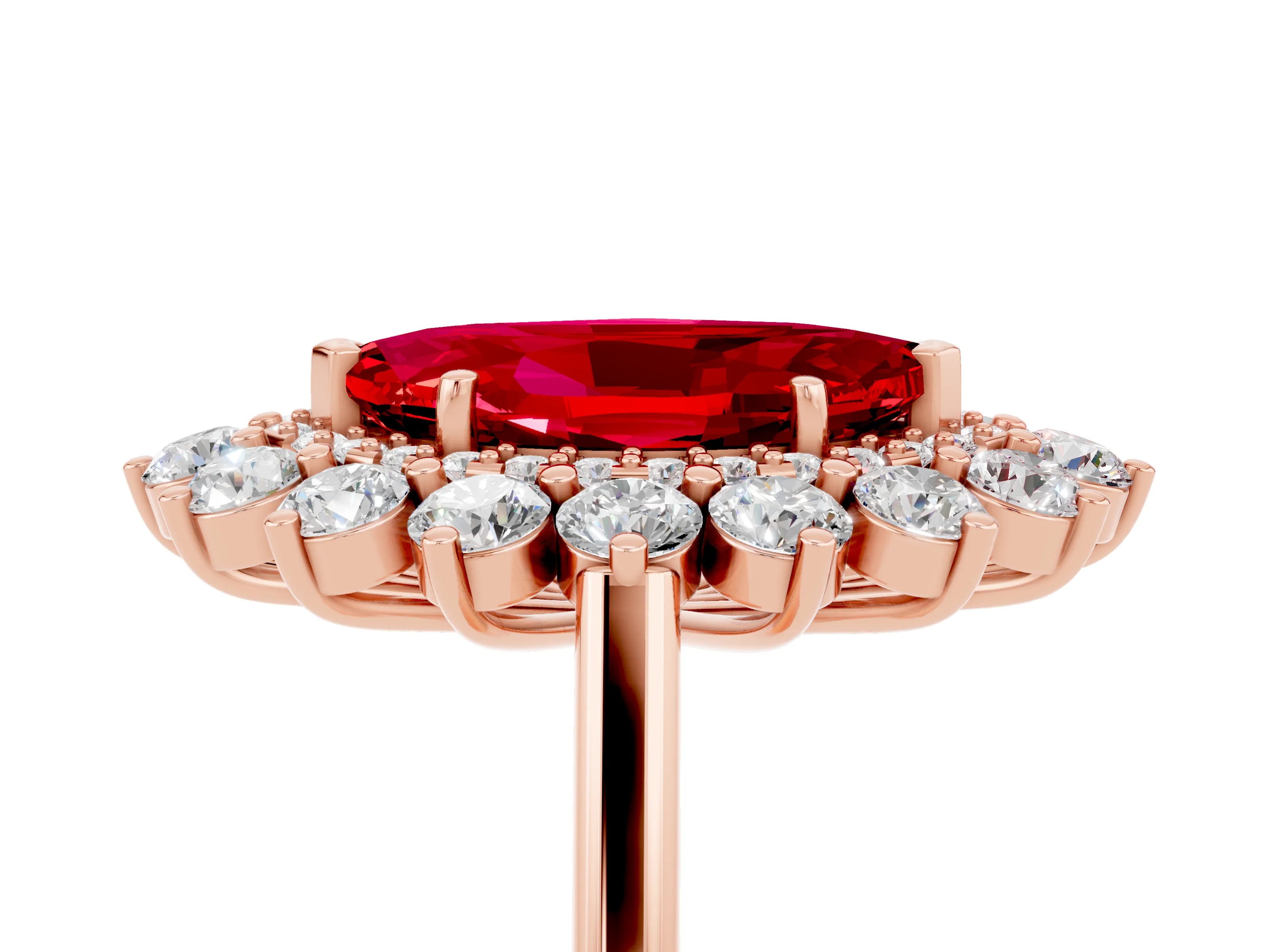 Rose gold Marquise Cut Halo Cluster Diamond Ring with Pave Band and Four-Prong Setting_5