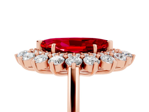 Rose gold Marquise Cut Halo Cluster Diamond Ring with Pave Band and Four-Prong Setting_5