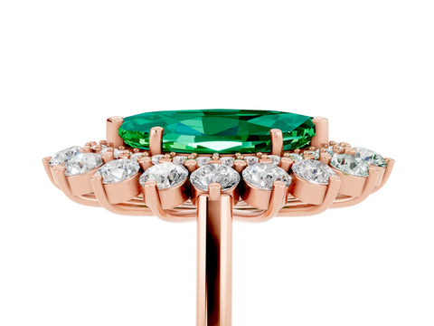 Rose gold Marquise Cut Halo Cluster Diamond Ring with Pave Band and Four-Prong Setting_5