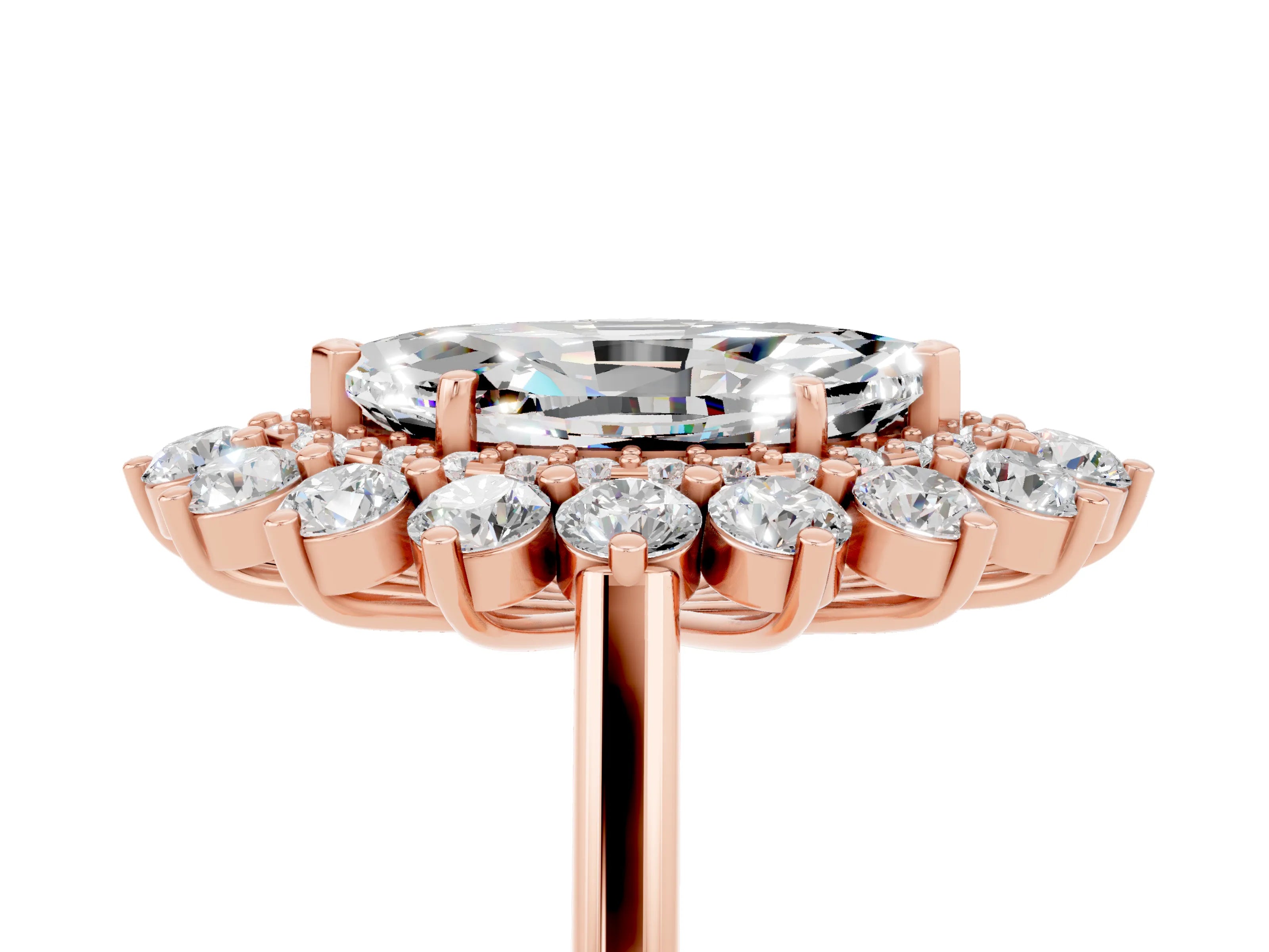 Rose gold Marquise Cut Halo Cluster Diamond Ring with Pave Band and Four-Prong Setting_5