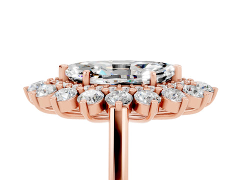 Rose gold Marquise Cut Halo Cluster Diamond Ring with Pave Band and Four-Prong Setting_5