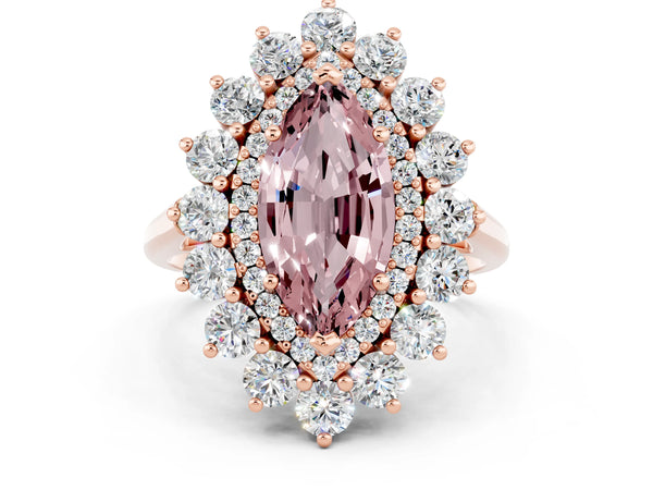 Rose gold Marquise Cut Halo Cluster Diamond Ring with Pave Band and Four-Prong Setting