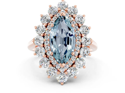 Rose gold Marquise Cut Halo Cluster Diamond Ring with Pave Band and Four-Prong Setting