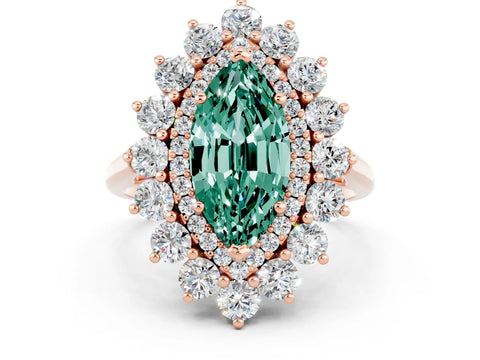 Rose gold Marquise Cut Halo Cluster Diamond Ring with Pave Band and Four-Prong Setting