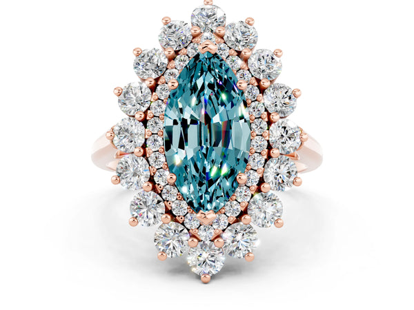 Rose gold Marquise Cut Halo Cluster Diamond Ring with Pave Band and Four-Prong Setting