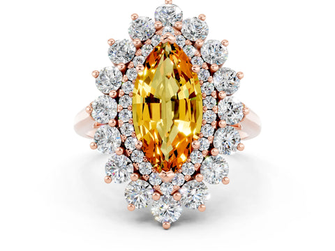 Rose gold Marquise Cut Halo Cluster Diamond Ring with Pave Band and Four-Prong Setting
