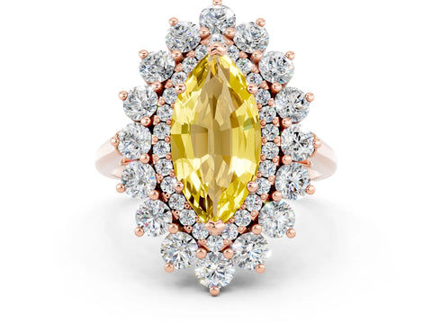 Rose gold Marquise Cut Halo Cluster Diamond Ring with Pave Band and Four-Prong Setting
