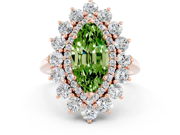 Rose gold Marquise Cut Halo Cluster Diamond Ring with Pave Band and Four-Prong Setting