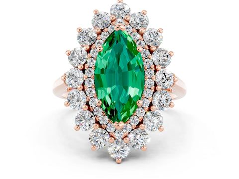 Rose gold Marquise Cut Halo Cluster Diamond Ring with Pave Band and Four-Prong Setting