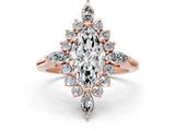 Rose gold Marquise Cut Halo Diamond Cluster Ring with Marquise and Round Stones on a White Gold Band with Prong Setting_15
