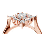 Rose gold Marquise Cut Halo Diamond Cluster Ring with Marquise and Round Stones on a White Gold Band with Prong Setting_19