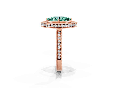 Rose gold Marquise Cut Halo Diamond Engagement Ring with Milgrain Pave Band and Four-Prong Setting_1