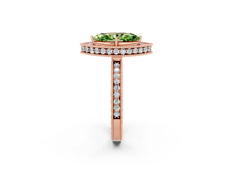Rose gold Marquise Cut Halo Diamond Engagement Ring with Milgrain Pave Band and Four-Prong Setting_2