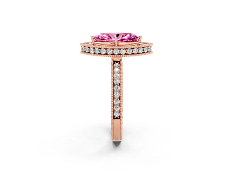 Rose gold Marquise Cut Halo Diamond Engagement Ring with Milgrain Pave Band and Four-Prong Setting_2