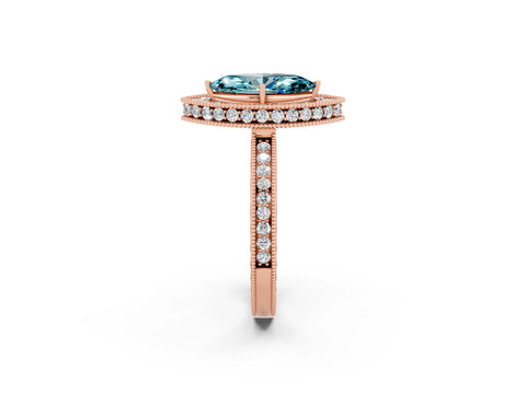 Rose gold Marquise Cut Halo Diamond Engagement Ring with Milgrain Pave Band and Four-Prong Setting_2