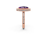 Rose gold Marquise Cut Halo Diamond Engagement Ring with Milgrain Pave Band and Four-Prong Setting_2