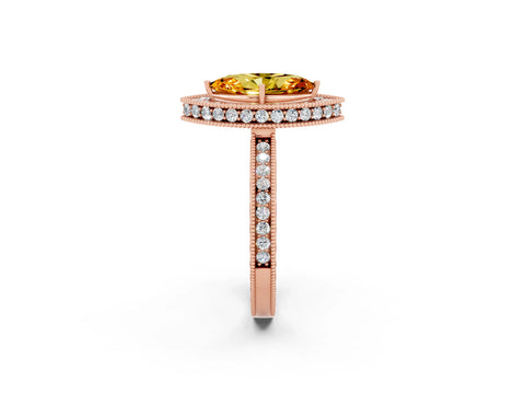 Rose gold Marquise Cut Halo Diamond Engagement Ring with Milgrain Pave Band and Four-Prong Setting_2