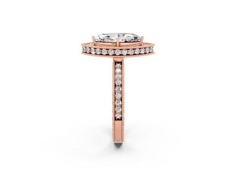 Rose gold Marquise Cut Halo Diamond Engagement Ring with Milgrain Pave Band and Four-Prong Setting_2