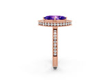Rose gold Marquise Cut Halo Diamond Engagement Ring with Milgrain Pave Band and Four-Prong Setting_2