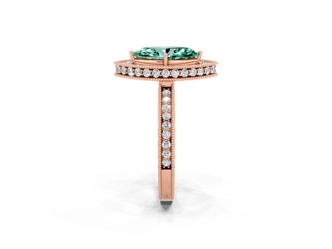Rose gold Marquise Cut Halo Diamond Engagement Ring with Milgrain Pave Band and Four-Prong Setting_2