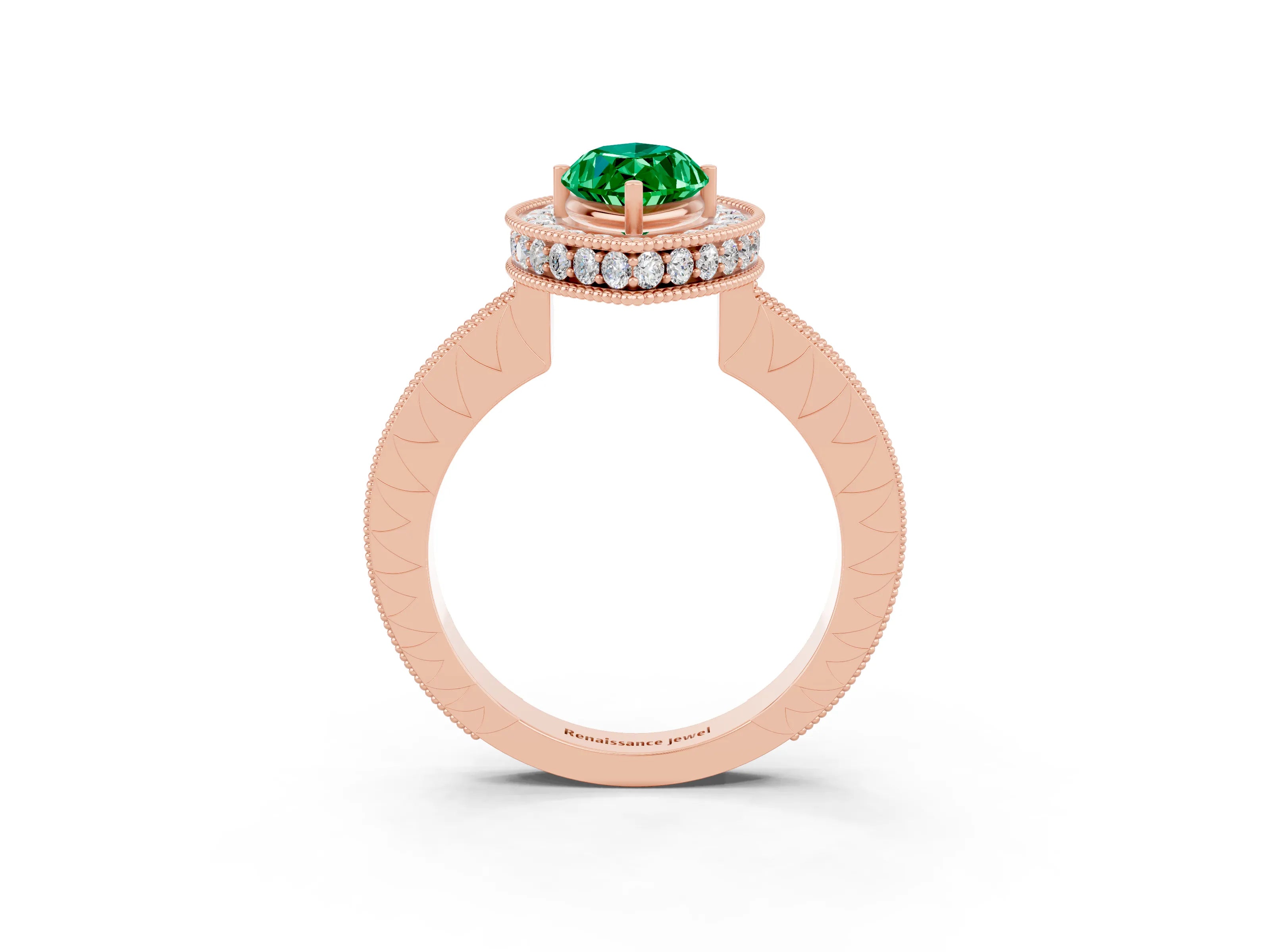 Rose gold Marquise Cut Halo Diamond Engagement Ring with Milgrain Pave Band and Four-Prong Setting_3
