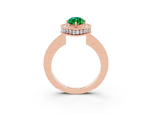 Rose gold Marquise Cut Halo Diamond Engagement Ring with Milgrain Pave Band and Four-Prong Setting