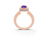 Rose gold Marquise Cut Halo Diamond Engagement Ring with Milgrain Pave Band and Four-Prong Setting_3
