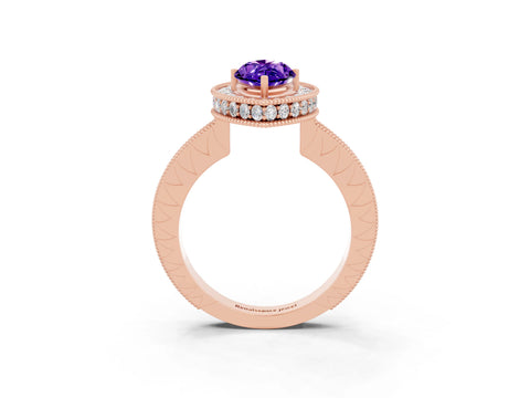 Rose gold Marquise Cut Halo Diamond Engagement Ring with Milgrain Pave Band and Four-Prong Setting_3