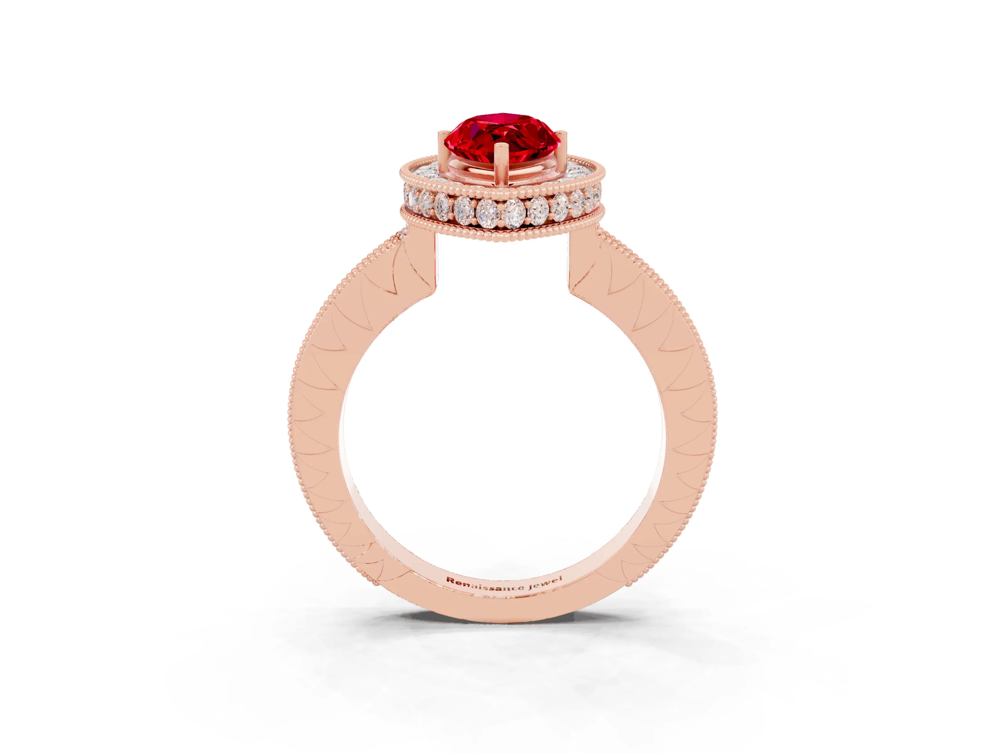 Rose gold Marquise Cut Halo Diamond Engagement Ring with Milgrain Pave Band and Four-Prong Setting_3
