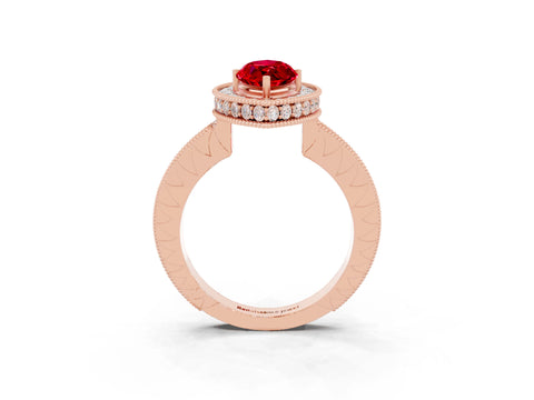 Rose gold Marquise Cut Halo Diamond Engagement Ring with Milgrain Pave Band and Four-Prong Setting_3