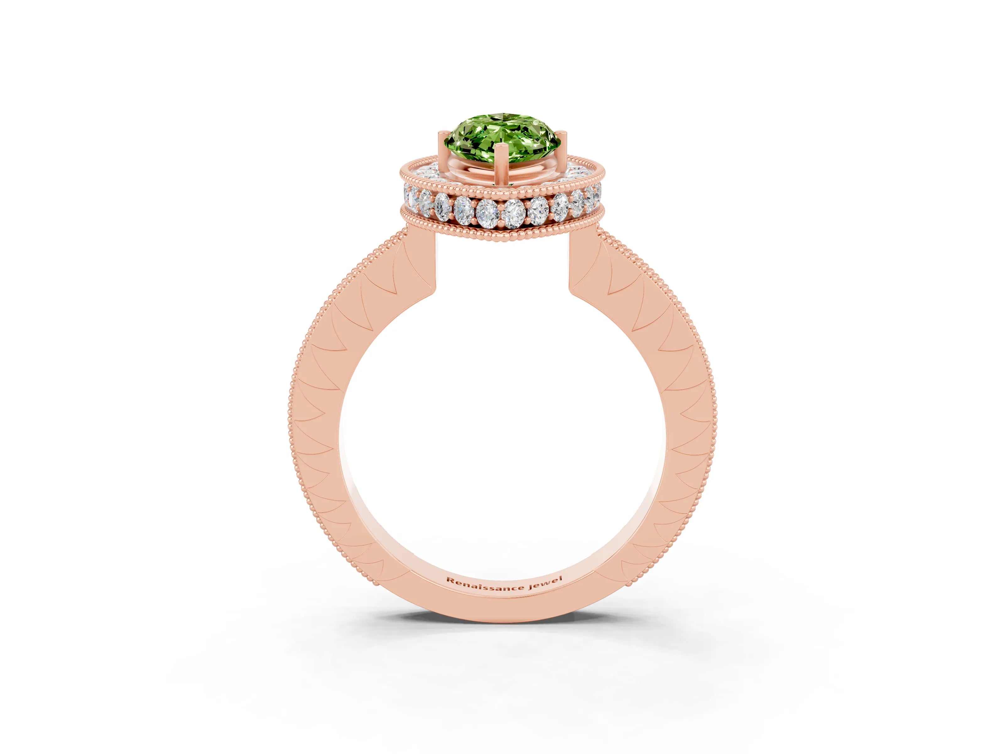 Rose gold Marquise Cut Halo Diamond Engagement Ring with Milgrain Pave Band and Four-Prong Setting_3
