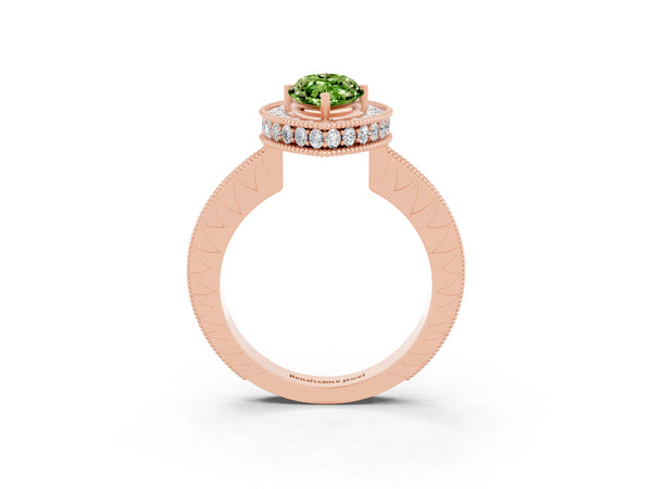 Rose gold Marquise Cut Halo Diamond Engagement Ring with Milgrain Pave Band and Four-Prong Setting
