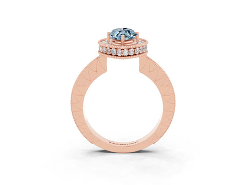 Rose gold Marquise Cut Halo Diamond Engagement Ring with Milgrain Pave Band and Four-Prong Setting_3