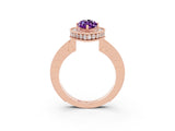 Rose gold Marquise Cut Halo Diamond Engagement Ring with Milgrain Pave Band and Four-Prong Setting_3